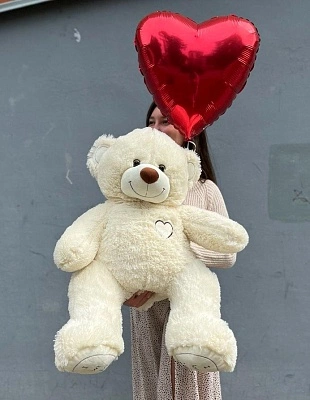 Медведь 110 см + фольгированный шар-сердце