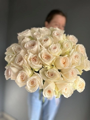 31 белая пионовидная роза под ленту