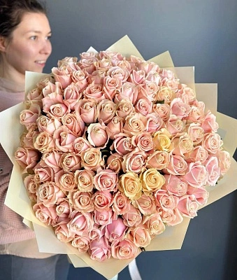 101 нежно-розовая роза 50/60 см