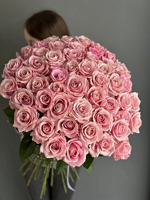 51 розовая роза 60 см под ленту