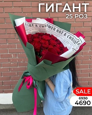 Гигант из 25 бордовых роз XL