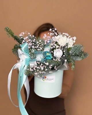 Снежная композиция с нобилисом и гипсофилой